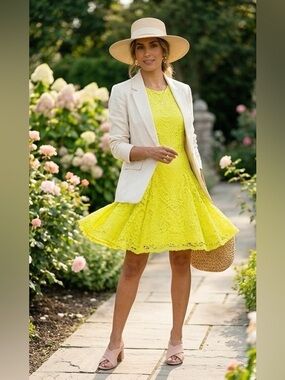 Handmade Yellow Lace Dress Sheath Shift A-Line Sleeveless J-crew style
